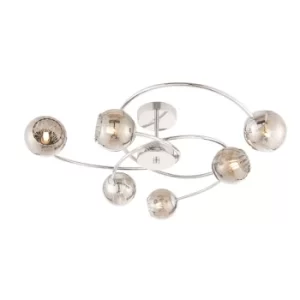 Image of Aerith 6 Light Semi flush Chrome, Smokey Mirror Tinted Glass, G9