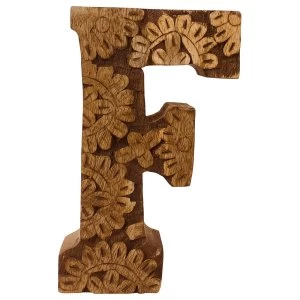 Image of Letter F Hand Carved Wooden Flower