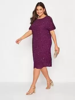 Image of Yours Luxe Embellished Cape Dress - Purple, Purple, Size 30-32, Women