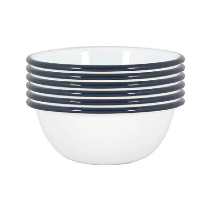 Image of Argon Tableware White Enamel Bowls - 16Cm - Navy - Pack Of 6