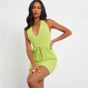 Image of I Saw It First Halterneck Belted Waist Knit Mini Dress - Green
