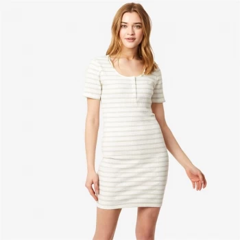 Image of Jack Wills Amy Button Ribbed Mini Dress - White Stripe