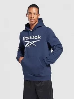 Image of Reebok Fleece Overhead Big Logo Hoodie, Navy, Size XL, Men
