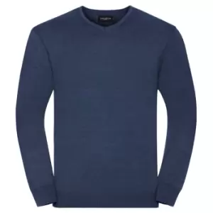 Image of Russell Collection Mens V-Neck Knitted Pullover Sweatshirt (S) (Denim Marl)
