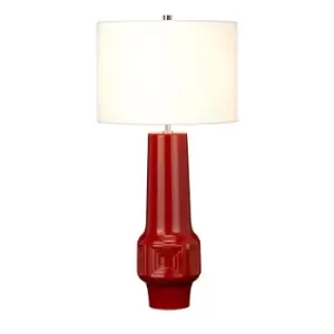 Image of Table Lamp-Red Geometric Shape-White Faux Linen Cylinder Shade-LED E27 60W