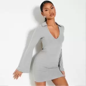 Image of I Saw It First Cotton V Neck Collared Mini Dress - Grey