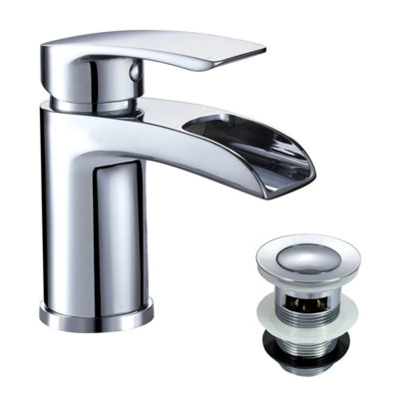 Image of Nes Home Chrome Cloakroom Waterfall Basin Mono Mixer Tap Brass With Waste