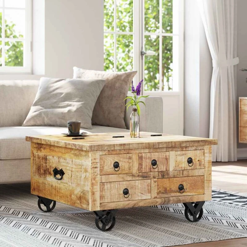 Image of VIDAXL Coffee Table Rough Mango Wood 70x70x40cm Vidaxl 8718475528548