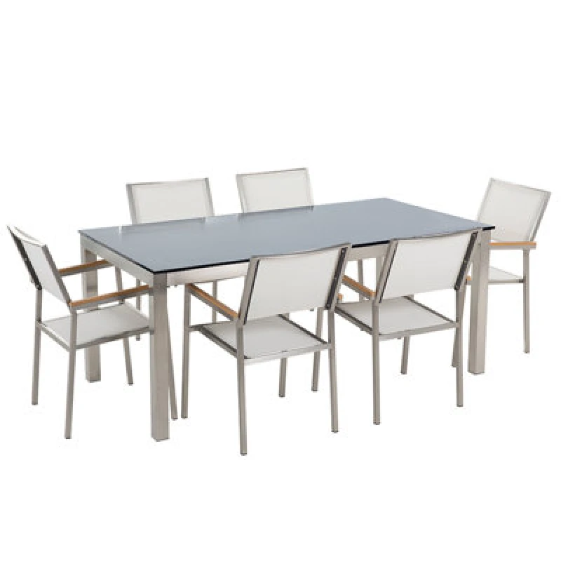 Image of Beliani Garden Dining Set 6 Seater Grosseto Tempered Glass Black/ White