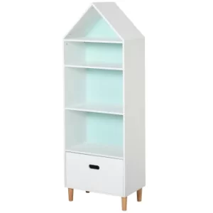 Image of HOMCOM Kids MDF 5-Tier Bookshelf w/ Drawer White/Blue