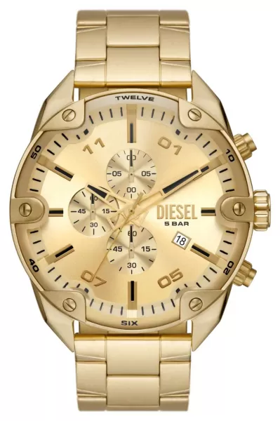 Image of Diesel DZ4608 Spiked Gold Dial Gold PVD Bracelet Watch