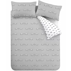 Image of Pineapple Elephant Tembo Silver 100% Cotton Reversible Duvet Cover and Pillowcase Set Silver