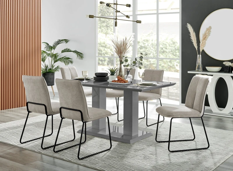 Image of FurnitureboxUK FurnitureboxUK Imperia High Gloss Grey Dining Table & 6 Halleyy Chairs in Taupe One Size Unisex 5056542687181