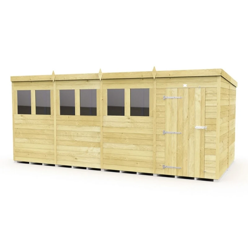 Image of Buttercup Farm 16 x 8 Feet Pent Shed - Single Door W/ Windows - L231 x W474 x H201cm in Brown Brown Unisex