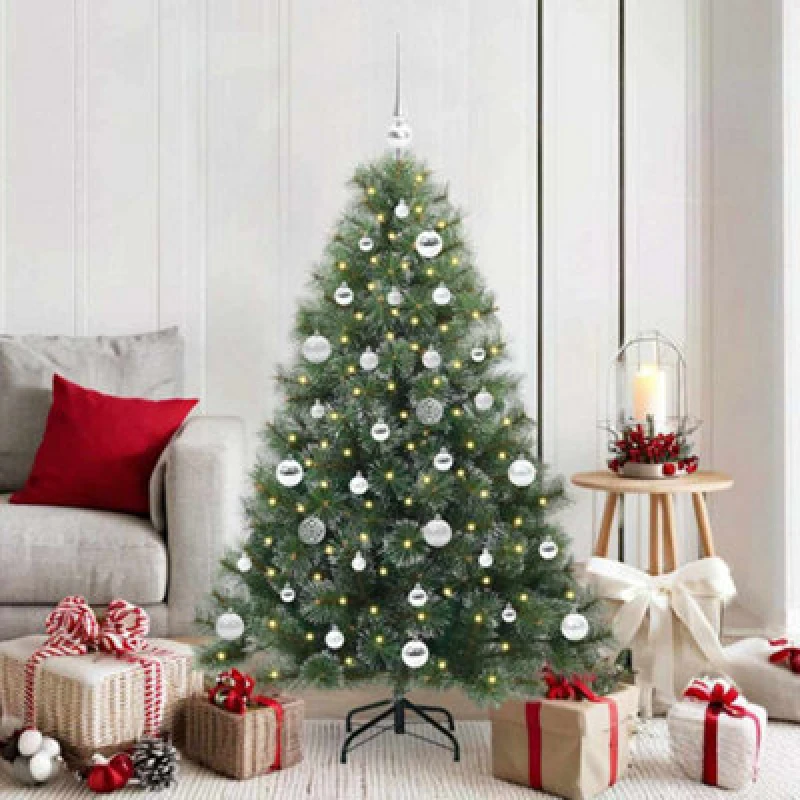 Image of vidaXL Artificial Christmas Tree with 150 LEDs, Silver Balls Green 150cm PE and PVC, Green 3397840