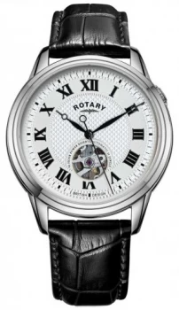 Image of Rotary Cambridge Automatic Black Leather Strap Silver Watch