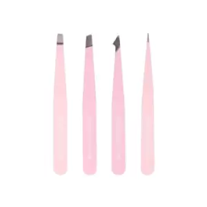 Image of brushworks HD 4 Piece Combination Tweezer Set Pink 4 pcs