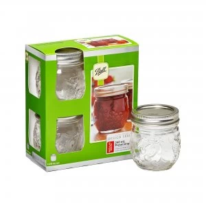 Image of Pack of 4 Ball Mason 240ml Regular Mouth Preserving Jars Clear and Silver