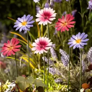 Image of Garden Gear Metal Daisy Stake Pack Of 6 Purple Pink Magenta