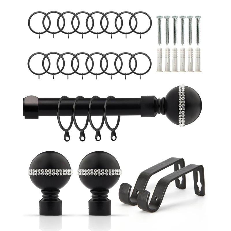 Image of Emma Barclay Curtain Pole with Rings Extendable Bling Matt Black unisex 160-300cm
