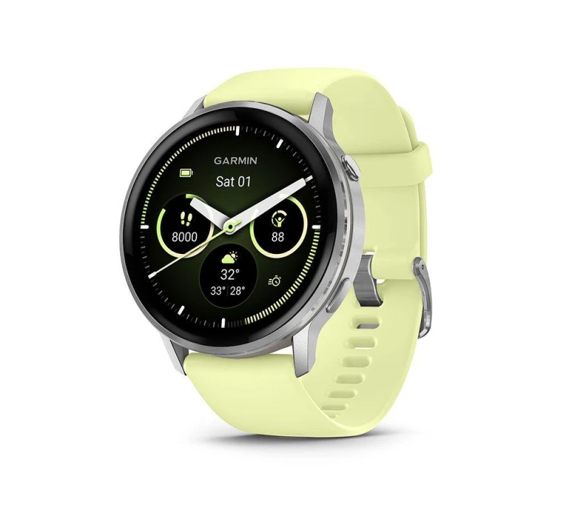 Image of Garmin Venu 4 Smartwatch - Silver with Citron Silicone Band, 45 mm, Yellow 753759356811