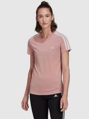 Image of Adidas Essentials 3 Stripes Tee, Mauve, Size L, Women