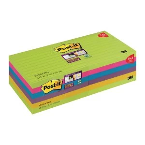 Image of Post it Super Sticky XL Notes Rainbow 100 x 100mm 90 sheets Pack of 12