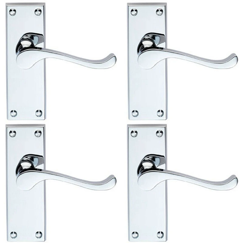 Image of Loops 4x PAIR Victorian Scroll Handle on Latch Backplate 120 x 41mm Polished Chrome Multi