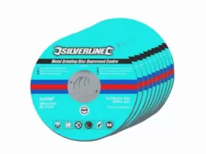 Image of Silverline 224514 Metal Grinding Discs Depressed Centre 10pk 115 x 6 x 22.23mm