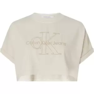 Image of Calvin Klein Jeans Embroidered Monologo Cropped Tee - Beige