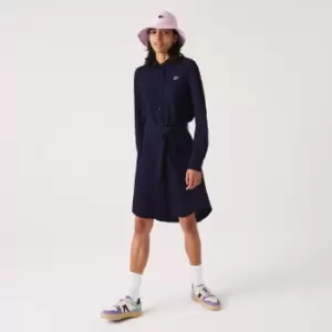 Image of Womens Lacoste Adjustable Cotton Pique Polo Dress Size 8 Navy Blue