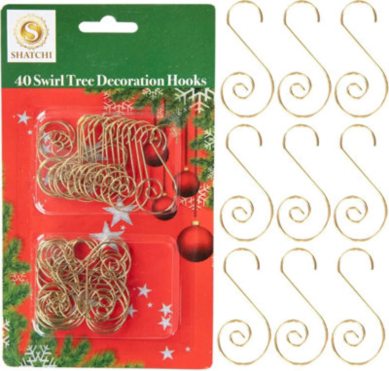 Image of Shatchi 40Pcs Swirl Tree Decoration Hooks Gold - Elegant For Christmas Trees