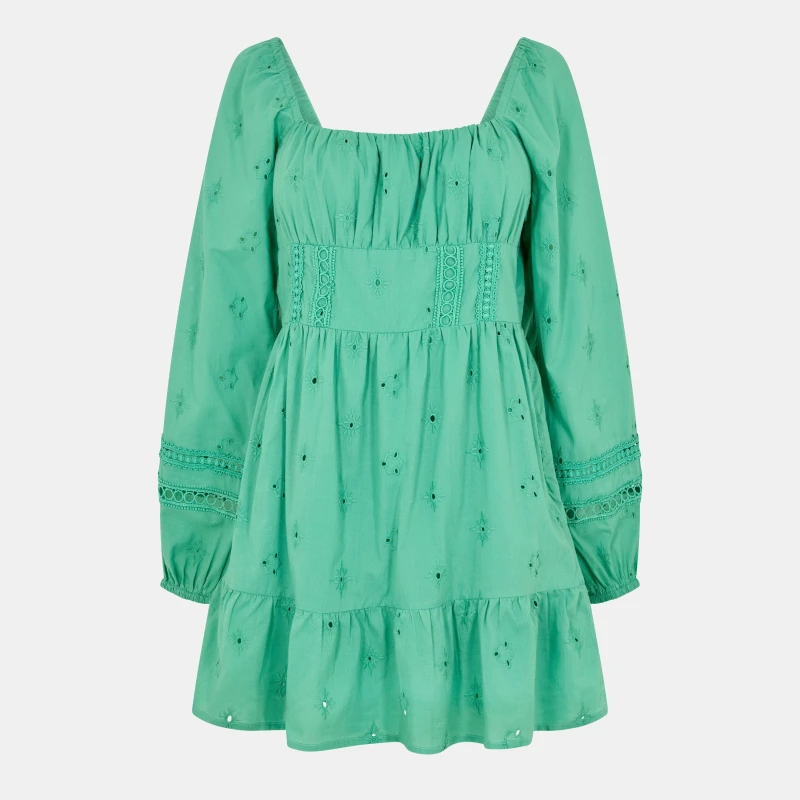 Image of Jack Wills Long Sleeve Boho Dress Womens - Green Green 8
