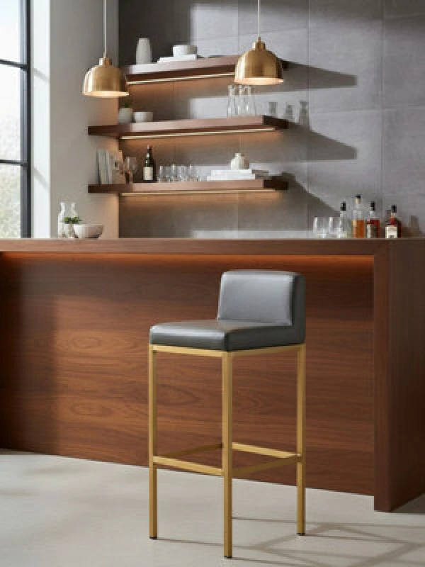 Image of Premier Housewares Interiors by Premier Baina Pu Finish Bar Chair with back Grey