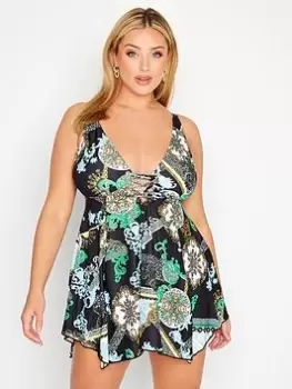 Image of Yours Scarf Print Eyelet Swimdress, Black, Size 20, Women