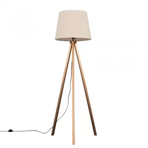 Image of Barbro Copper Tripod Floor Lamp With XL Beige Aspen Shade