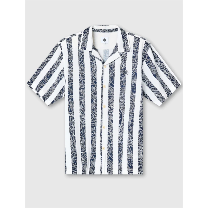 Image of Pretty Green Mens Marshall Short-Sleeve Patterned Shirt Navy male Small