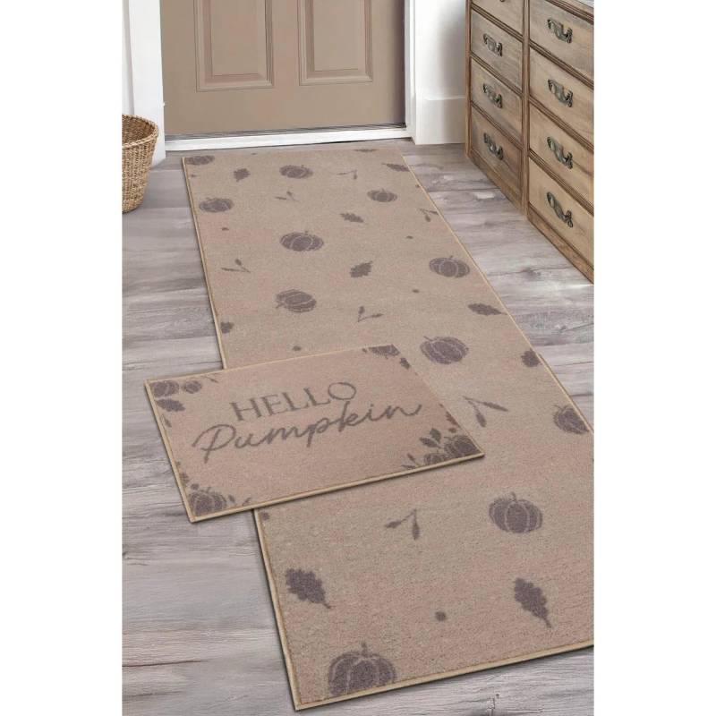 Image of Homemaker Hello Pumpkin Runner & Doormat 57x150 & 57x40, Cream HELLOPUMPKIN
