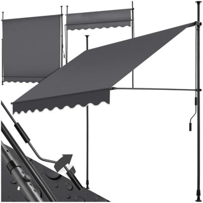 Image of Tectake Awning With Hand Crank - Pressure Fitted , Height Adjustable 200 X 180 Cm - Black/grey