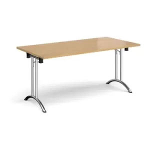 Image of Rectangular folding leg table with chrome legs and curved foot rails 1600mm x 800mm - oak