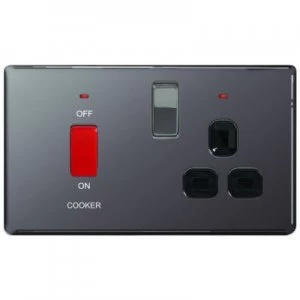 Image of Wickes 45A Cooker Switch and 13A Socket Black Nickel Screwless Flat Plate