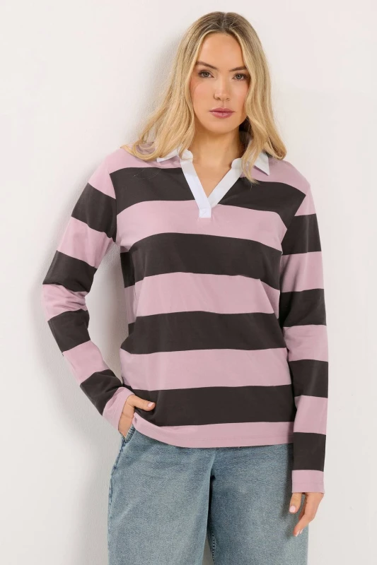 Image of Long Tall Sally Womens Tall Striped Rugby Sweatshirt Size: 18 Multicolor Female 18