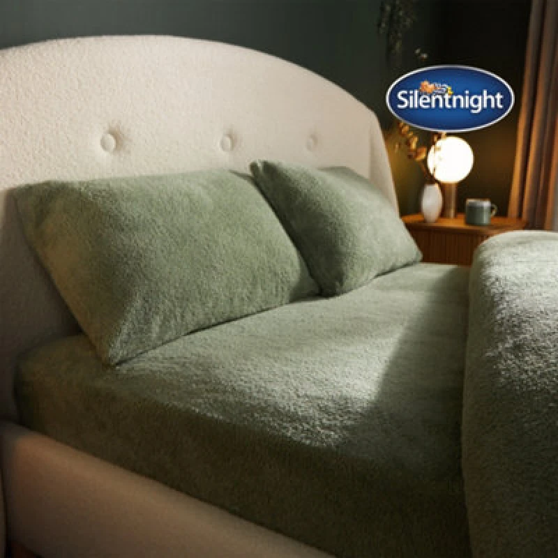 Image of Silentnight Teddy Fleece Fitted Sheet - Sage - King Age W73NA Unisex Single