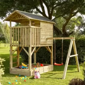 Image of Rowlinson Beach Hut Playhouse with Swing, Wood