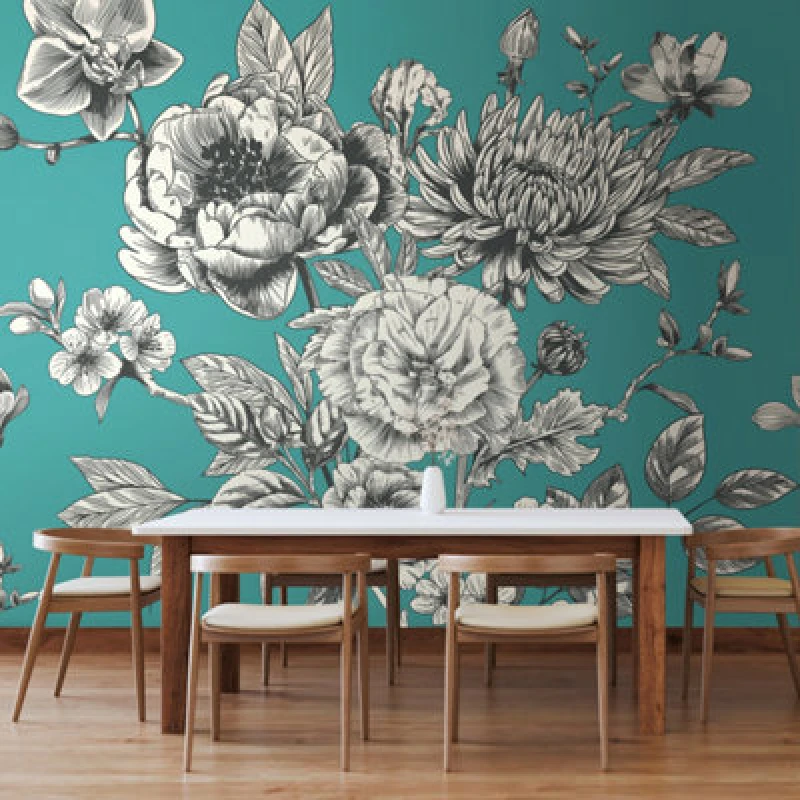 Image of Origin Murals Large Rose Toile Wall Mural in Teal Size: W350cm x H280cm Teal Unisex W350cm x H280 cm