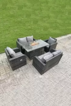 Image of Fimous 6 Seater Outdoor Dark Grey Rattan Lounge Complete Sofa Set with Gas Fire Pit