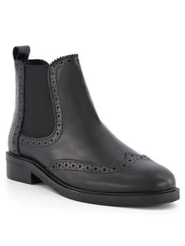 Image of Dune London Quest Leather Brogue Detail Chelsea Boot - Black, Size 5, Women