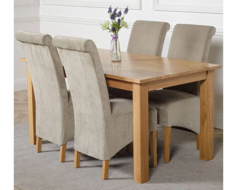 Image of Thats Furniture Oslo 150 x 90cm Medium Oak Dining Table & 4 Montana Fabric Chairs in Grey Grey Unisex 150 x 90 cm