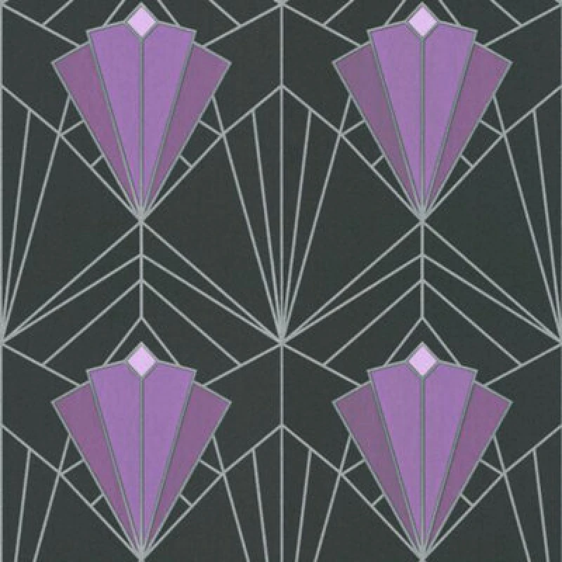 Image of Debona Isadora Art Deco Retro Glitter Texture Black Purple Silver Wallpaper 2495