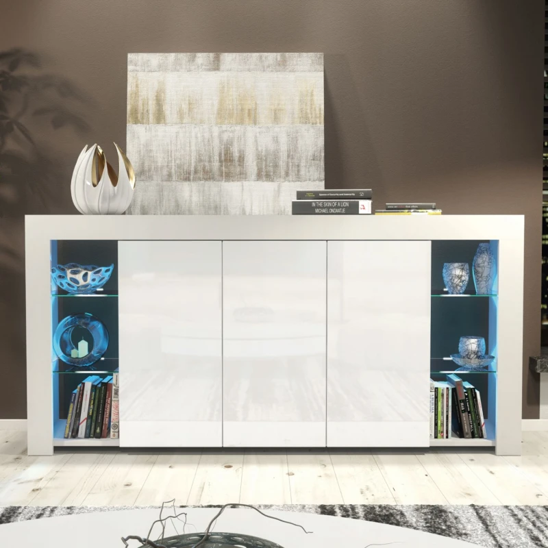 Image of Mex Furniture LTD Sideboard with LED Lighting & Gloss Doors / 164cm White
